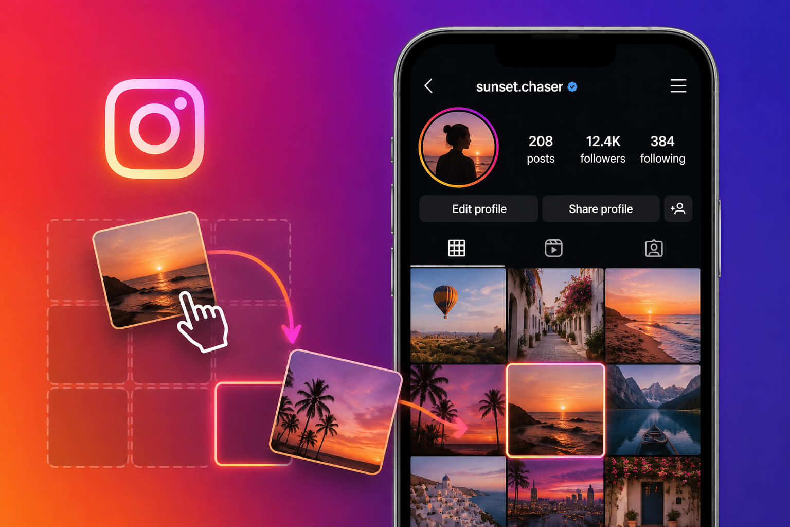 Instagram profile grid reorder