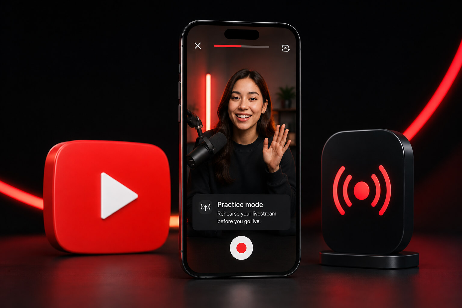 YouTube vertical livestream Practice Mode